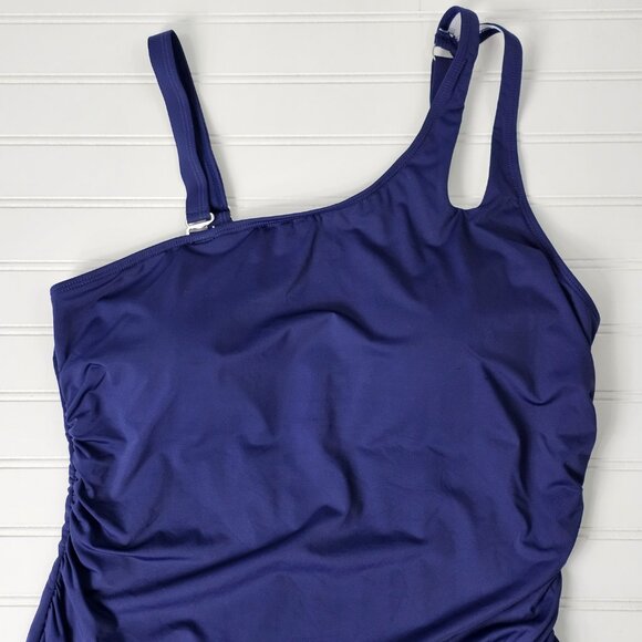 Women's Navy Blue One Shoulder Shirred One Piece Swimsuit Size 18W NWTF - Picture 3 of 15